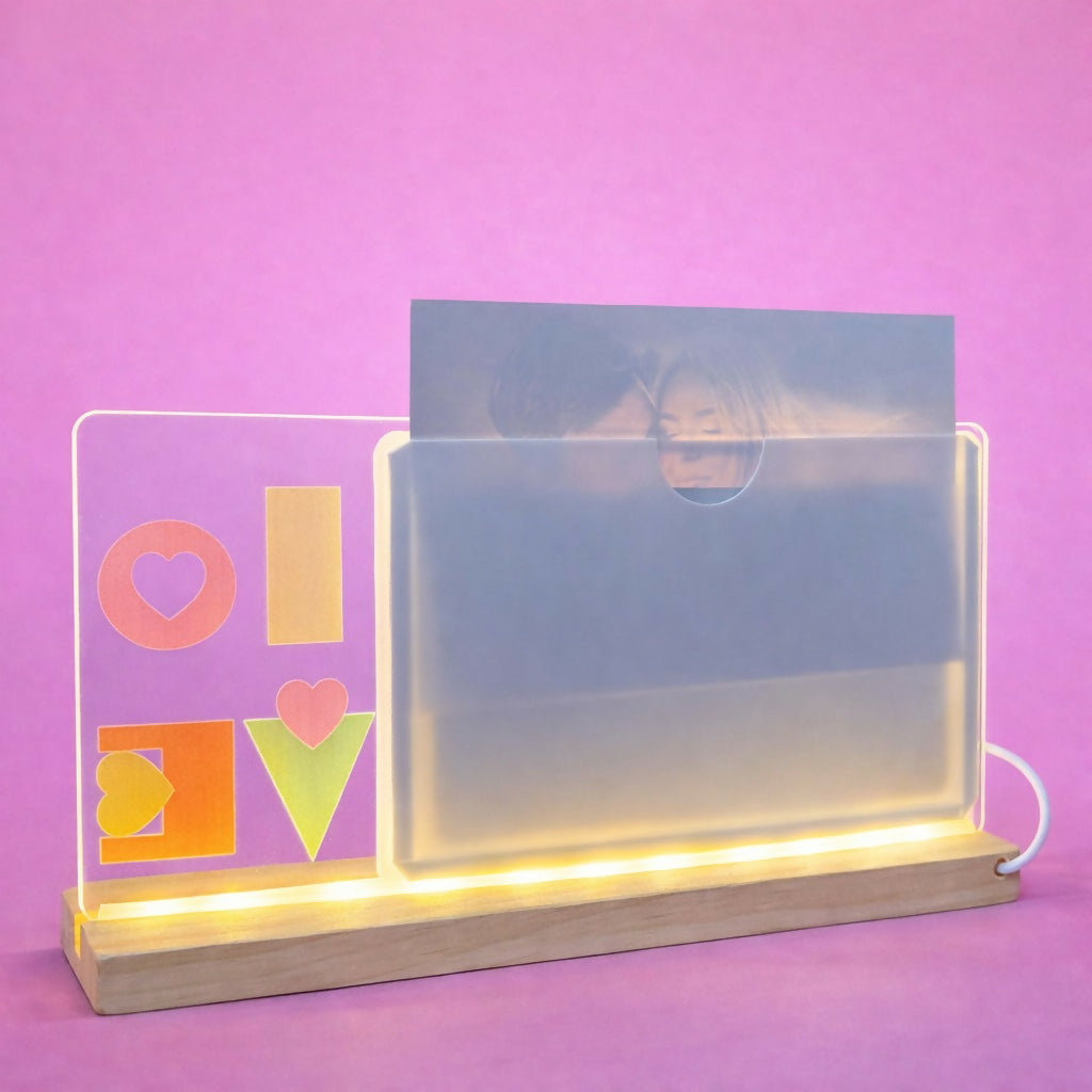 LED Love Photo Frame Lamp with Wooden Base Romantic Decor