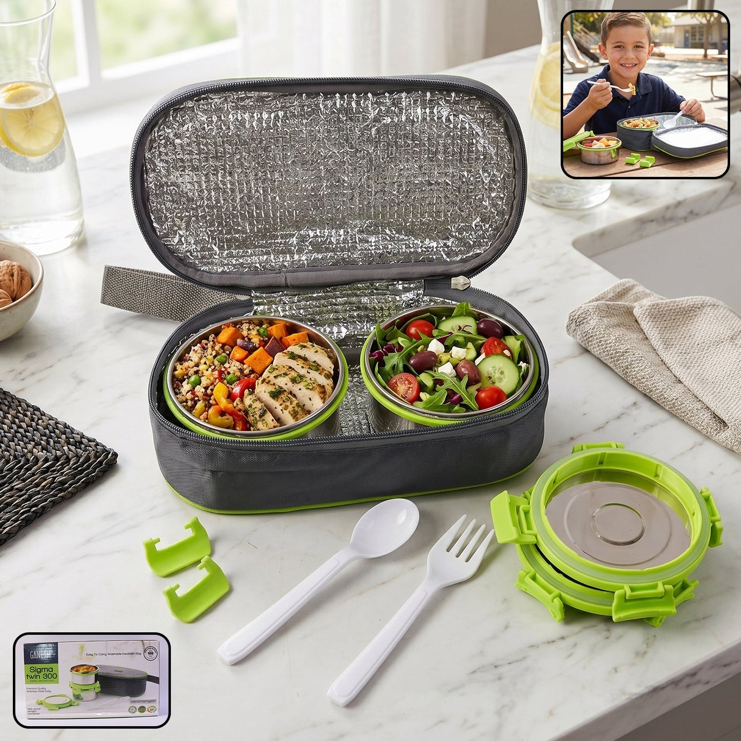 Ganesh Sigma Twin 300 Stainless Steel Lunch Box Set (1 Set)