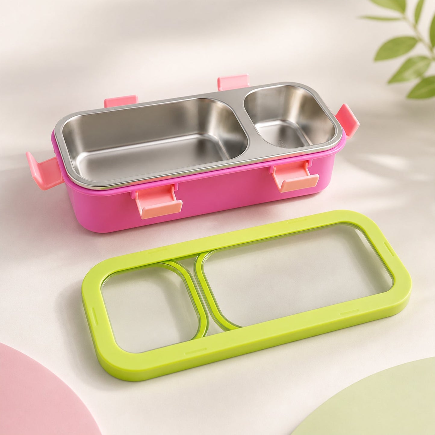 Stainless Steel Leak-Proof Lunch Box with 2 Compartments With Spoon & fork
