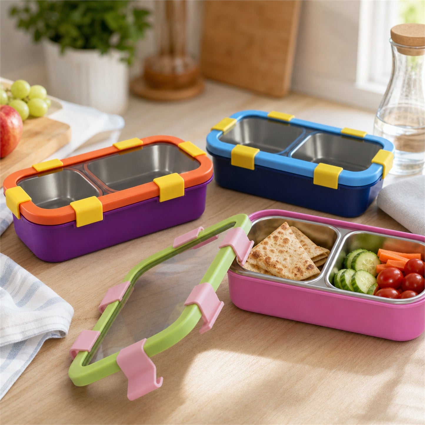 Stainless Steel Leak-Proof Lunch Box with 2 Compartments With Spoon & fork
