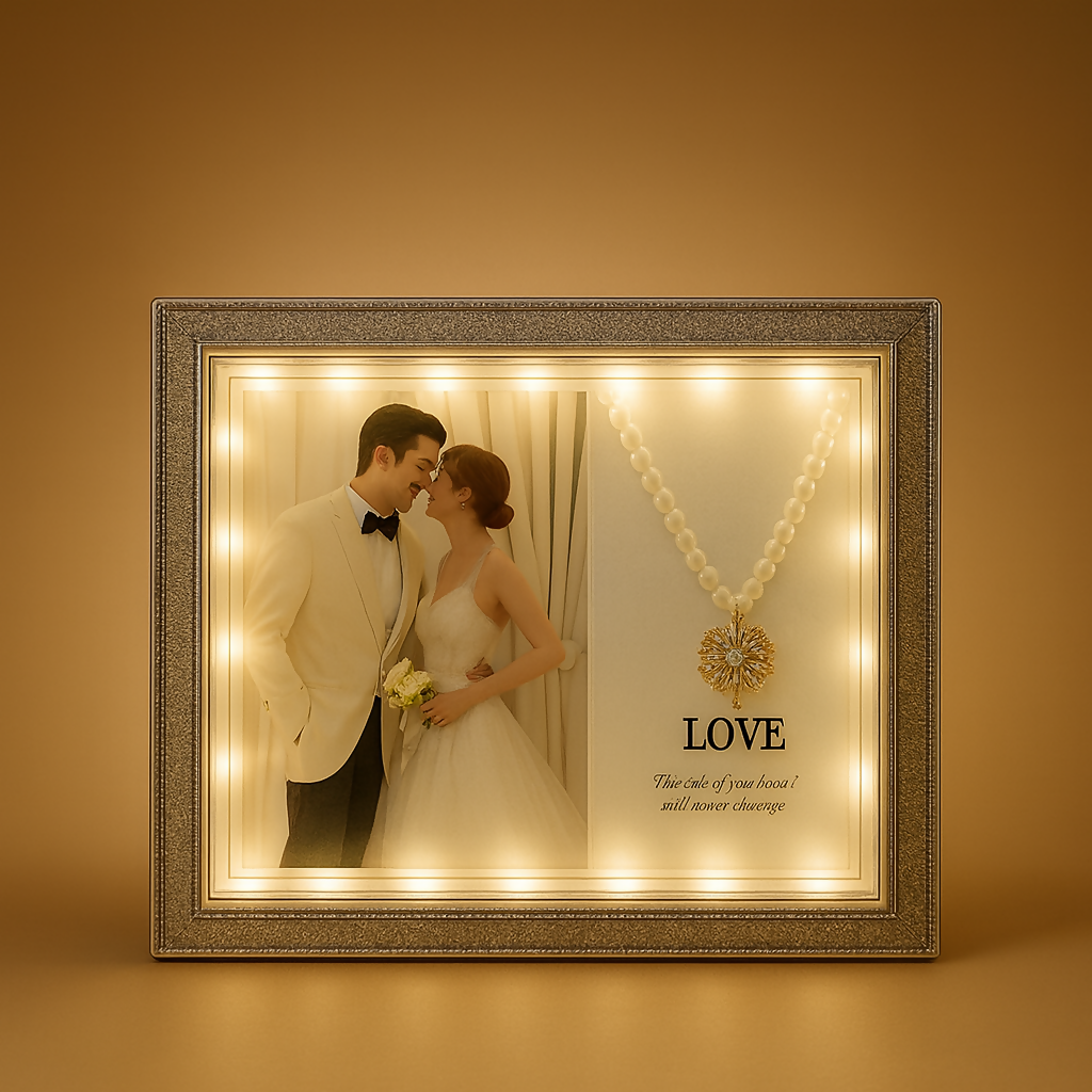 Crystal LED Wedding Photo Frame with Necklace Design â€“ 5x7 Inch Decorative Light Up Picture Frame for Couple Photos | Romantic Home DÃ©cor Gift for Anniversary, Wedding & Valentineâ€™s Day | Elegant Crystal Border Tabletop Frame