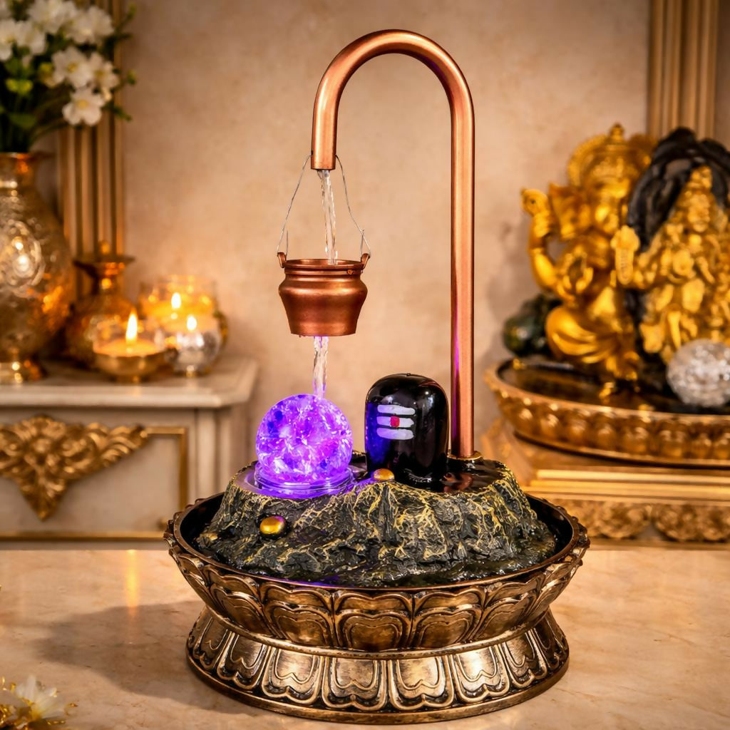 Shivling Tabletop Water Fountain with LED Crystal Ball