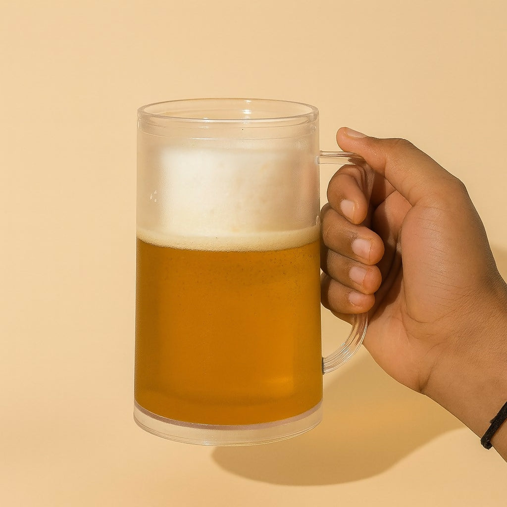 Frosted Glass Beer Mug with Handle â€“ Premium Chilled Beer Cup for Home Bar, Parties, and Gifting | Large Capacity, Freezer Safe, Modern Matte Finish | Ideal for Beer, Juices & Cold Beverages