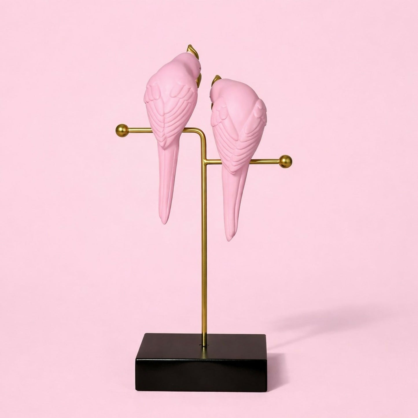 Pink Love Birds Decorative poly-resin Showpiece with Gold Stand for Home DÃ©cor