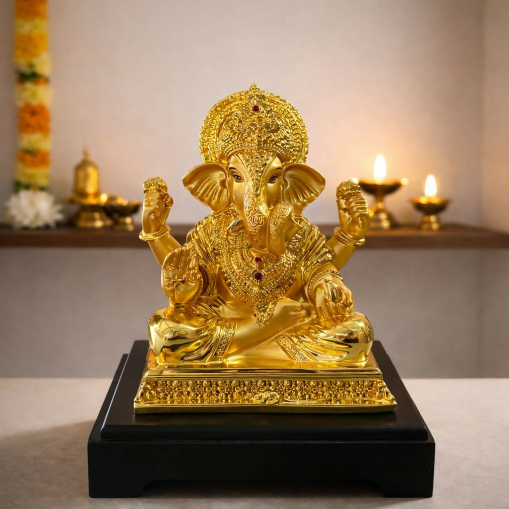 Golden Lord Ganesha Idol Showpiece for Home Temple & Office DÃ©cor