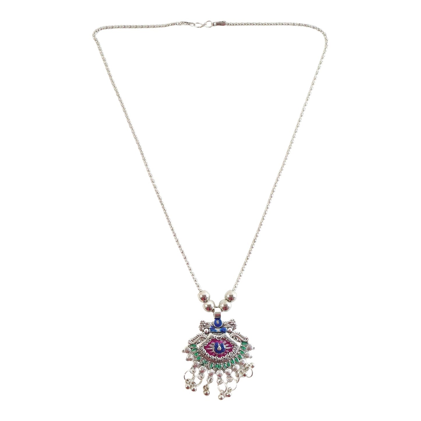 Elegant Traditional Oxidised Temple Motif Long Necklace (1 Pc)