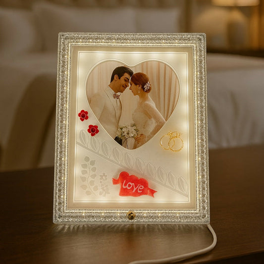 Large Size LED Photo Frame Lamp with Heart Shape & Love Design | Romantic Couple Night Light with Customized Picture | Wedding Anniversary Valentine Gift Decorative Table Lamp for Bedroom & Home DÃ©cor