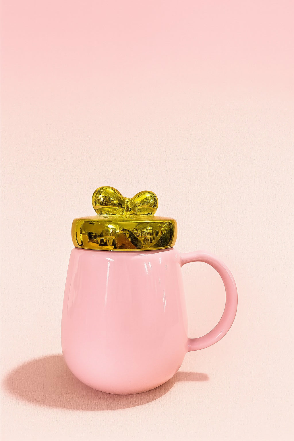 Make a Wish Pink Ceramic Coffee Mug with Golden Lid and Bow Design â€“ 350ml