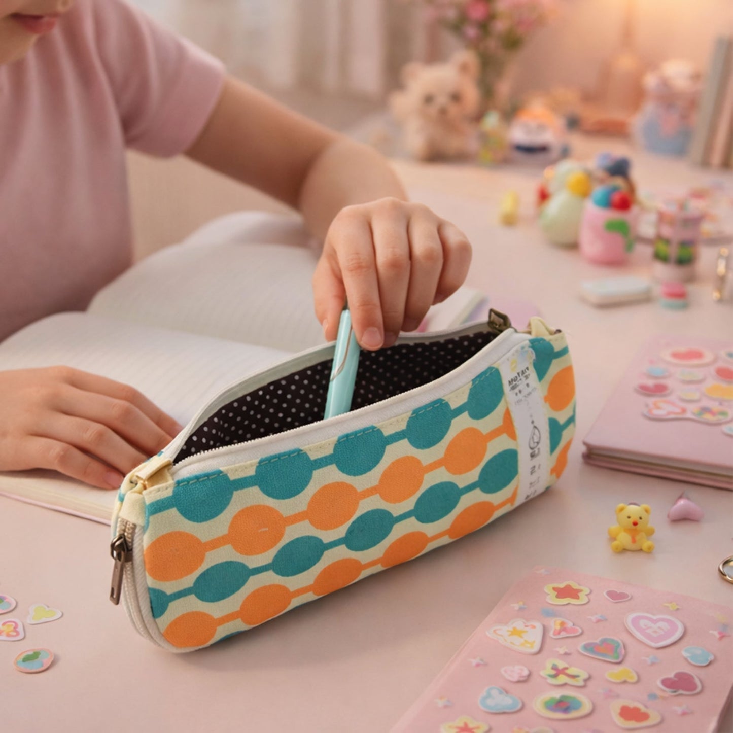 Stylish Multi-Color Geometric Printed Pencil Pouch (1 Pc)