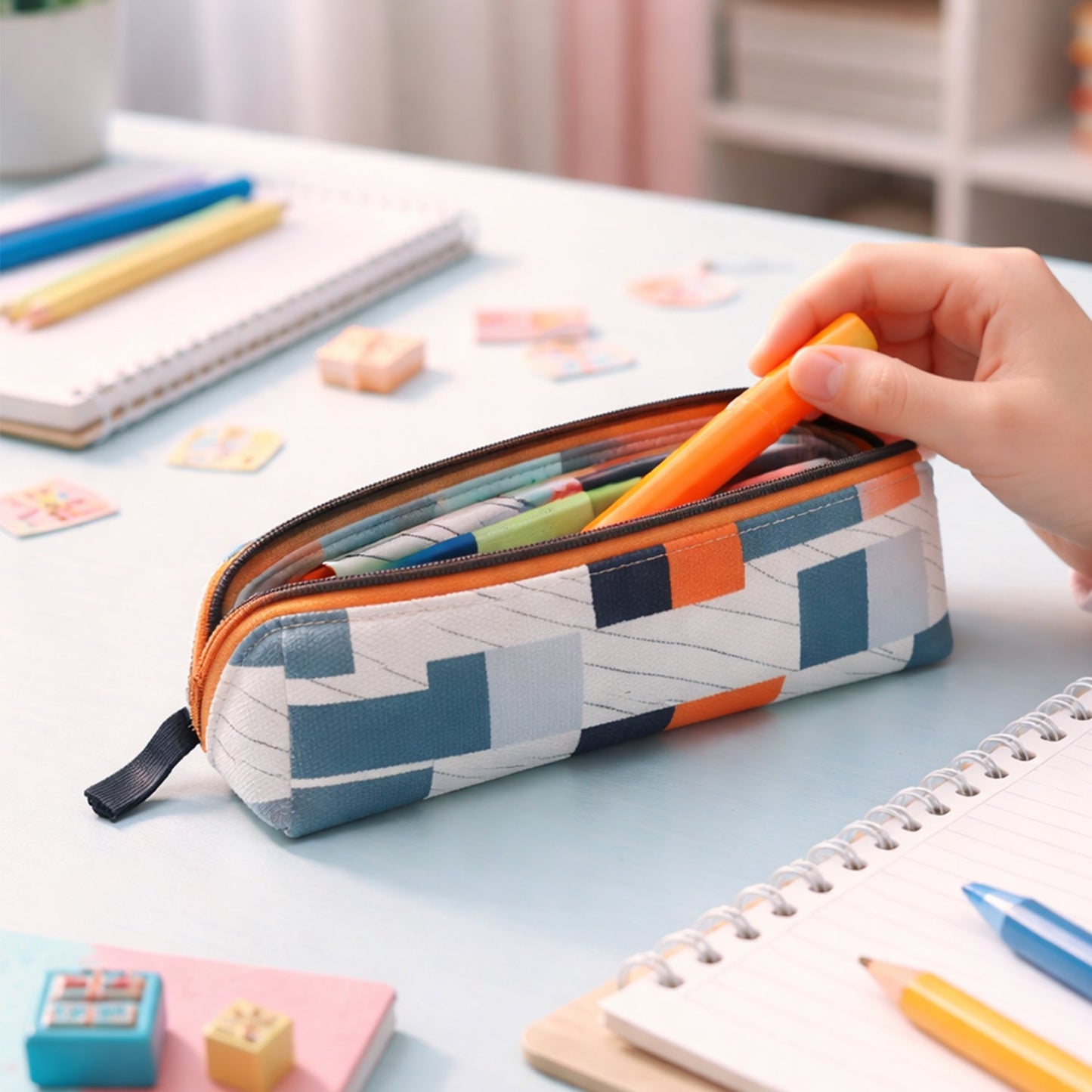Designer Fabric Zipper Pencil Pouch (1 Pc)