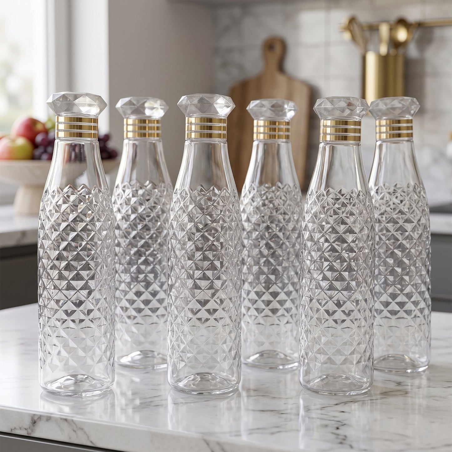 Premium Designer Transparent Water Bottle Set (6 Pc Set, 1000 ML Approx)