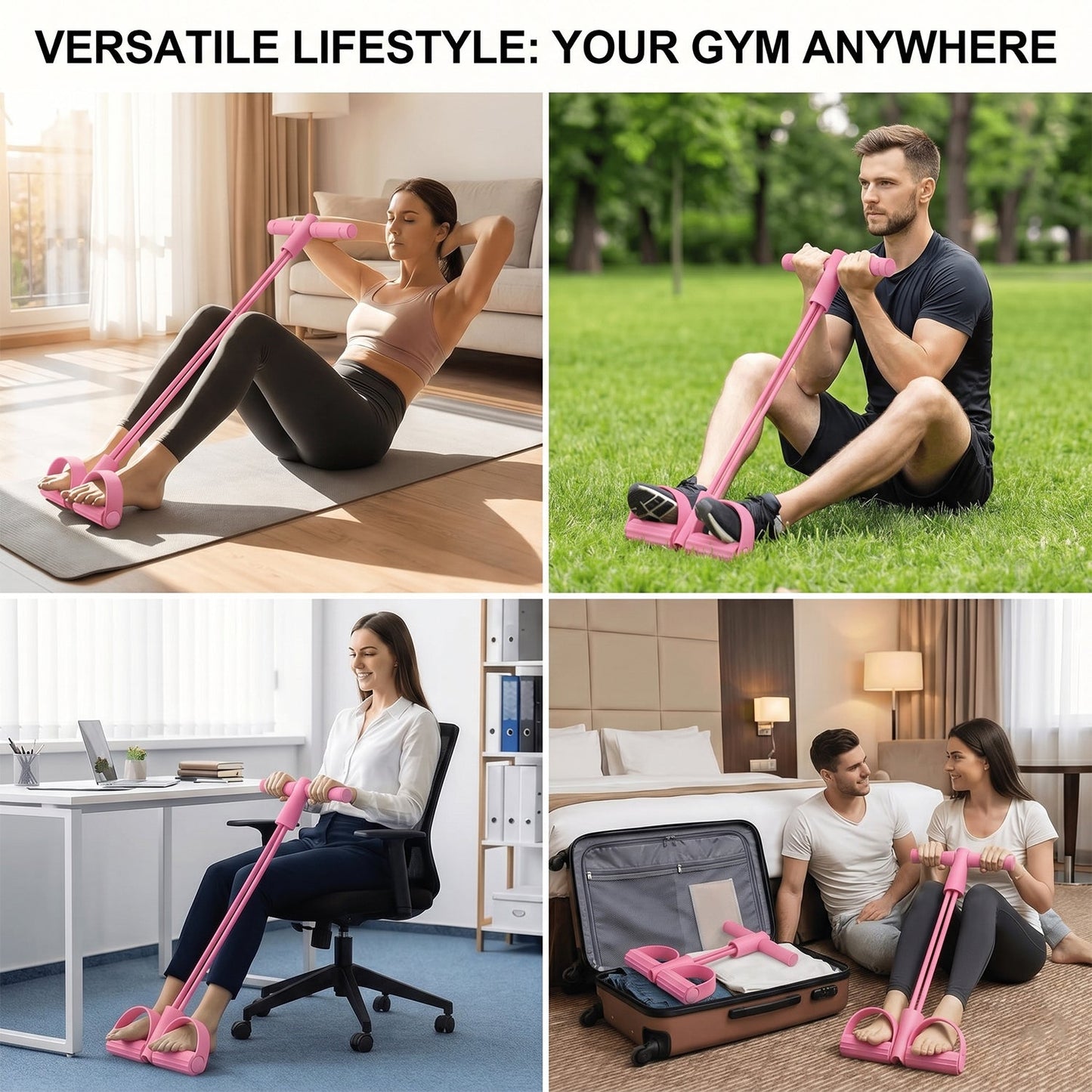 Portable Pull Rope Resistance Exerciser with Foot Pedal Support (1 Pc)