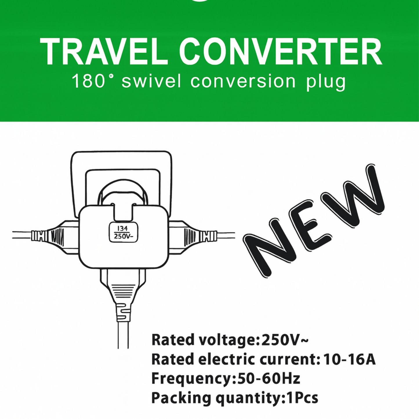 Travel Converter 180Â° Swivel Plug Universal Power Adapter 16A 250V