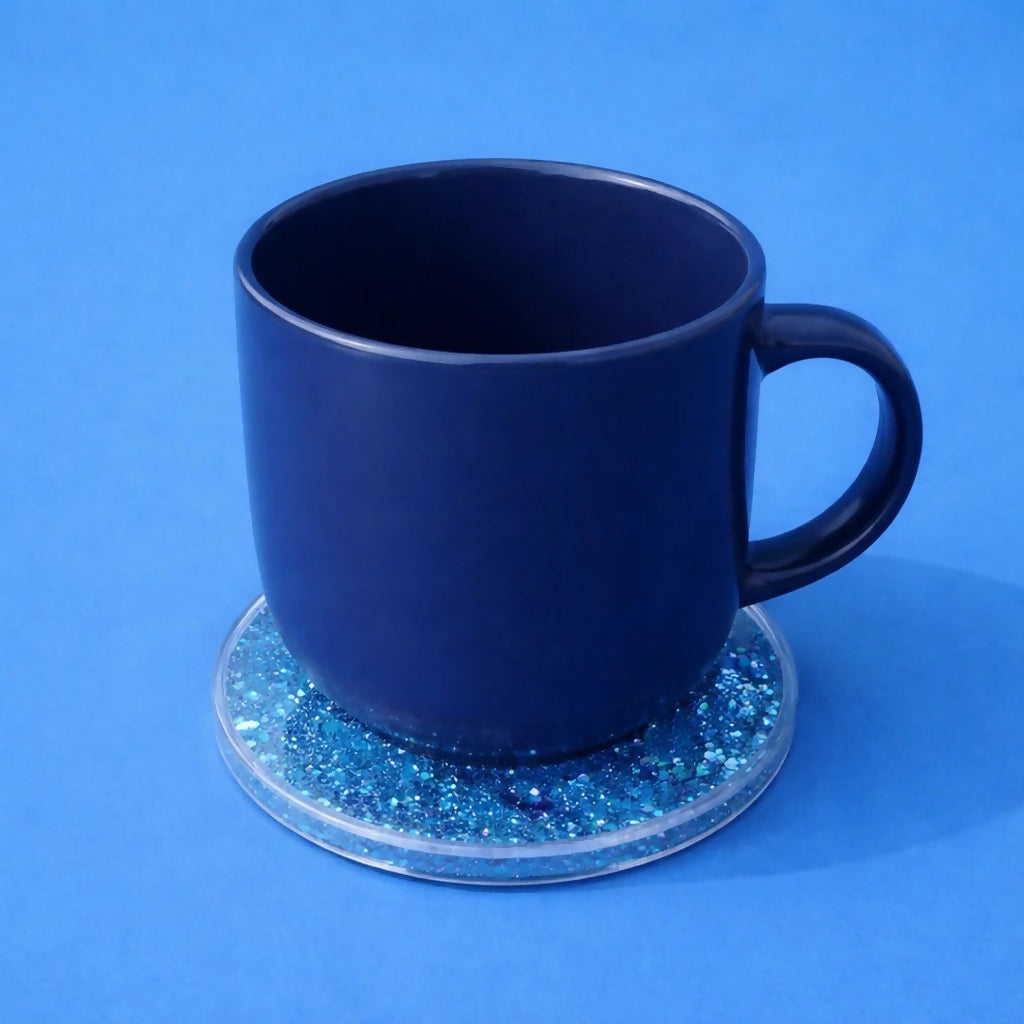 Blue Glitter Liquid Coaster Heat Resistant Cup Mat for Table