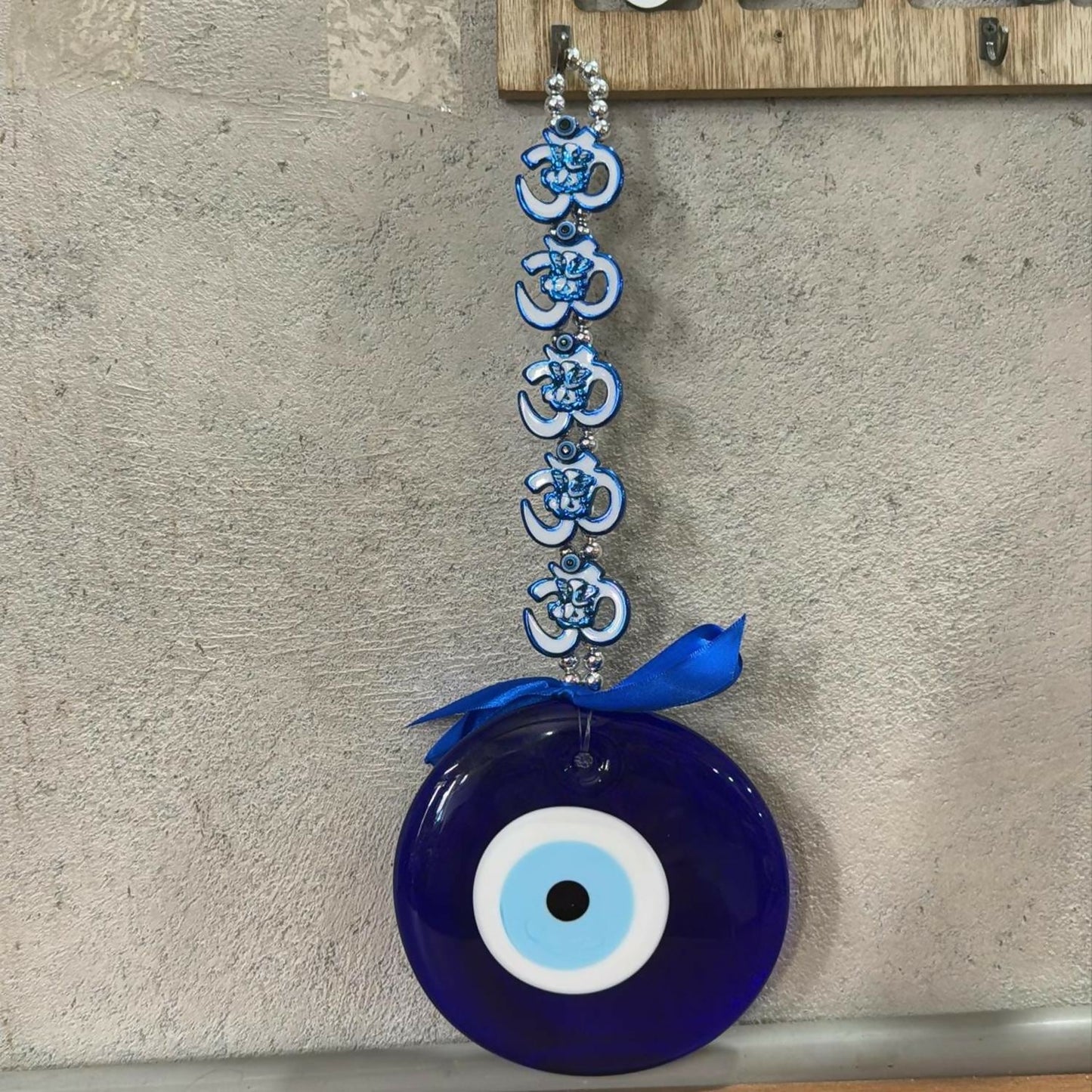 Evil Eye Wall Hanging with Blue Lotus & Om Nazar Battu for Home Office Car Decor
