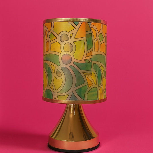 Premium Designer Printed LED Table Lamp for Home DÃ©cor | Artistic Pattern Fabric Shade with Golden Base | Soft Ambient Night Lamp for Bedroom, Living Room, Study & Gifting | Energy Efficient Warm Light