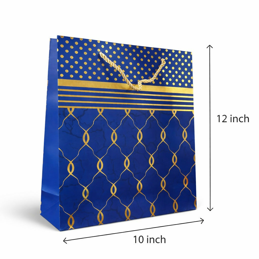 Elegant Blue & Gold Design Gift Paper Bag with Handle 1 Piece