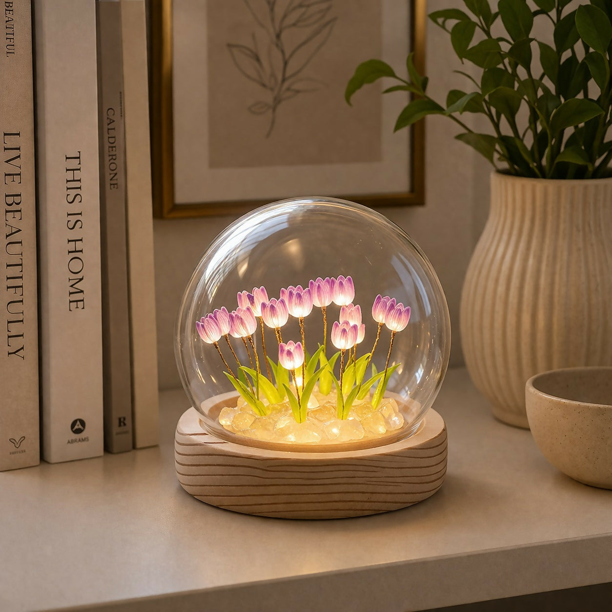 DIY Tulip Night Light Kit LED Glass Dome Decorative Table Lamp