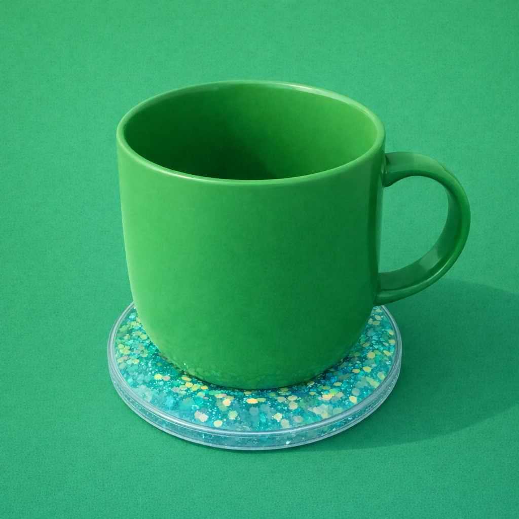 Glitter Resin Tea Coaster Round Sparkle Cup Coaster for Table Decor (MUG NOT INCLUDED)
