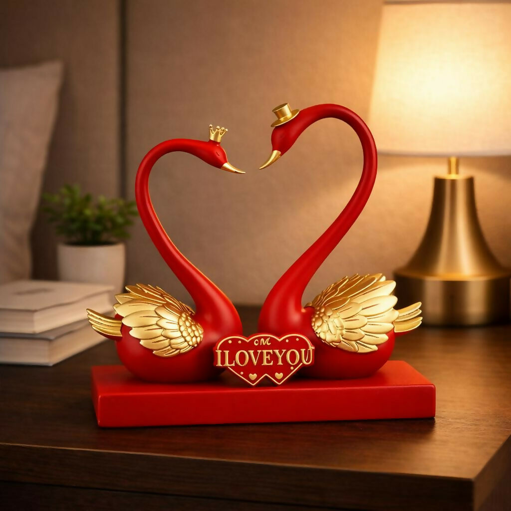 Romantic Swan Couple Showpiece with Love Plaque Home Decor (Color may vary)