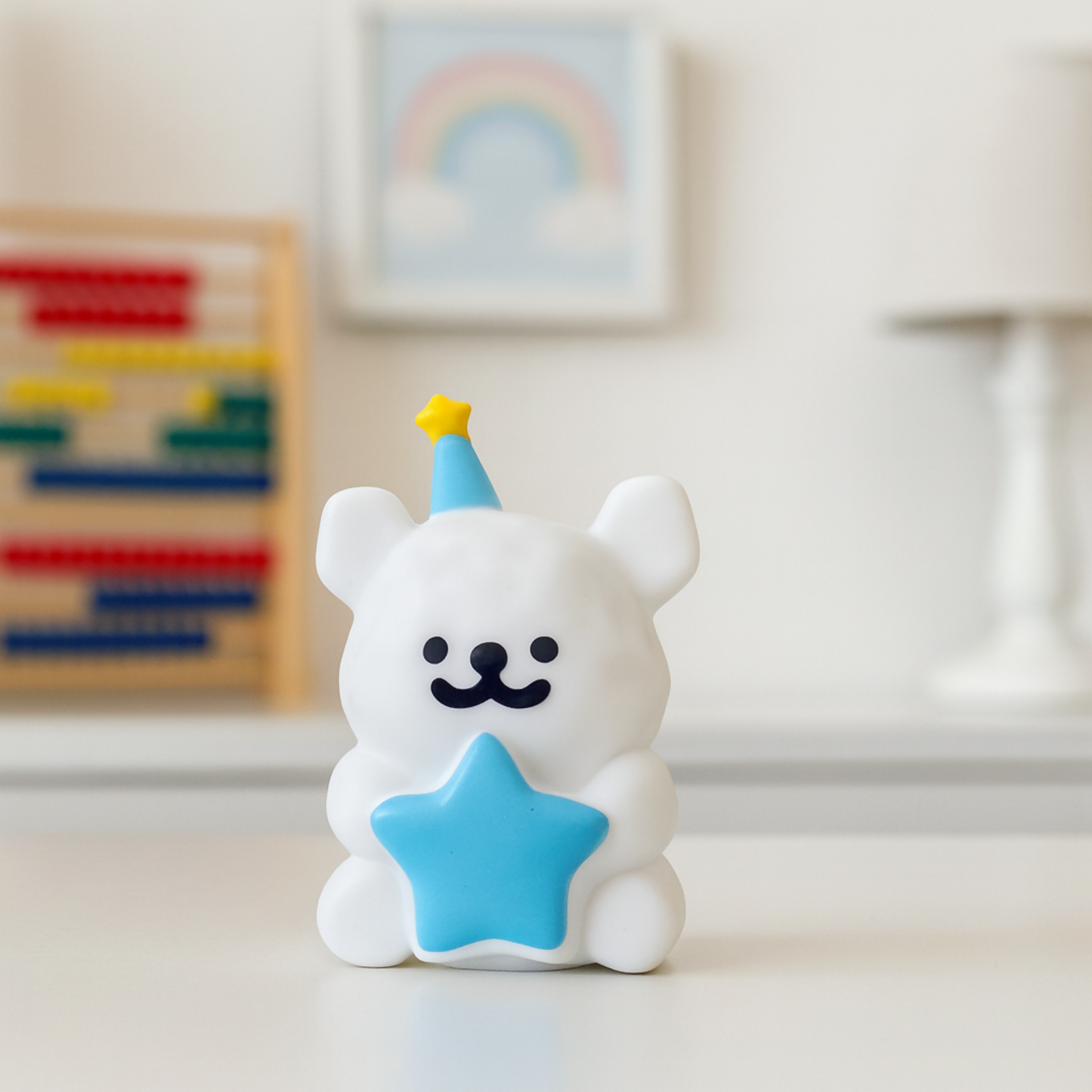 Cute White Bear Holding Blue Star â€“ Adorable Mini Desk Decor | Kids Gift Figurine