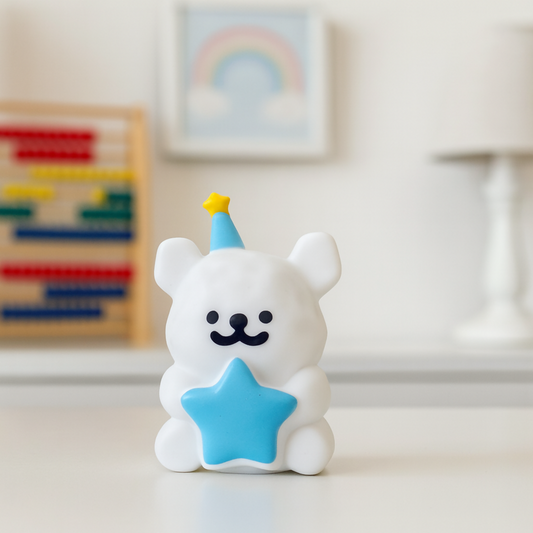 Cute White Bear Holding Blue Star â€“ Adorable Mini Desk Decor | Kids Gift Figurine