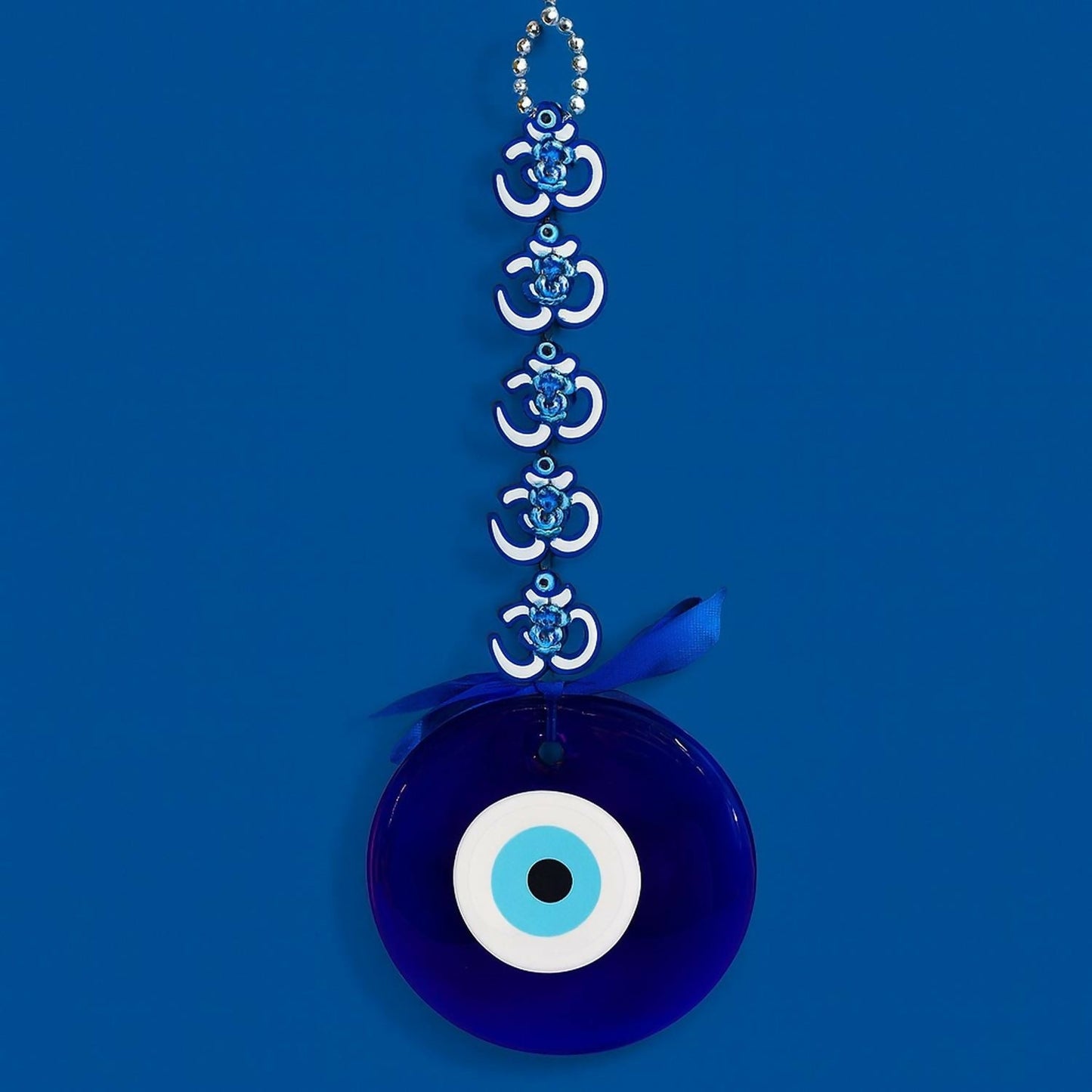 Evil Eye Wall Hanging with Blue Lotus & Om Nazar Battu for Home Office Car Decor