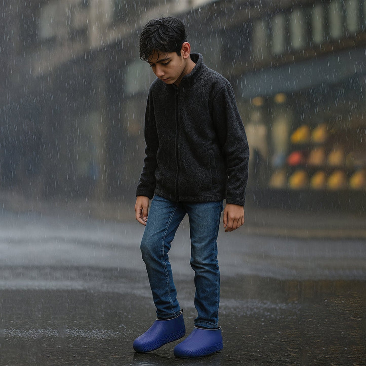 Blue Non-Slip Silicone Rain Reusable Anti skid Waterproof Fordable Boot Shoe Cover (1 Pair)