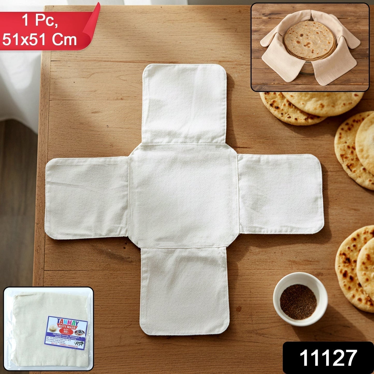 Pure Cotton Roti Mate Cloth, Round roti Cover (51 Ã— 51 Cm, 1 Pc)