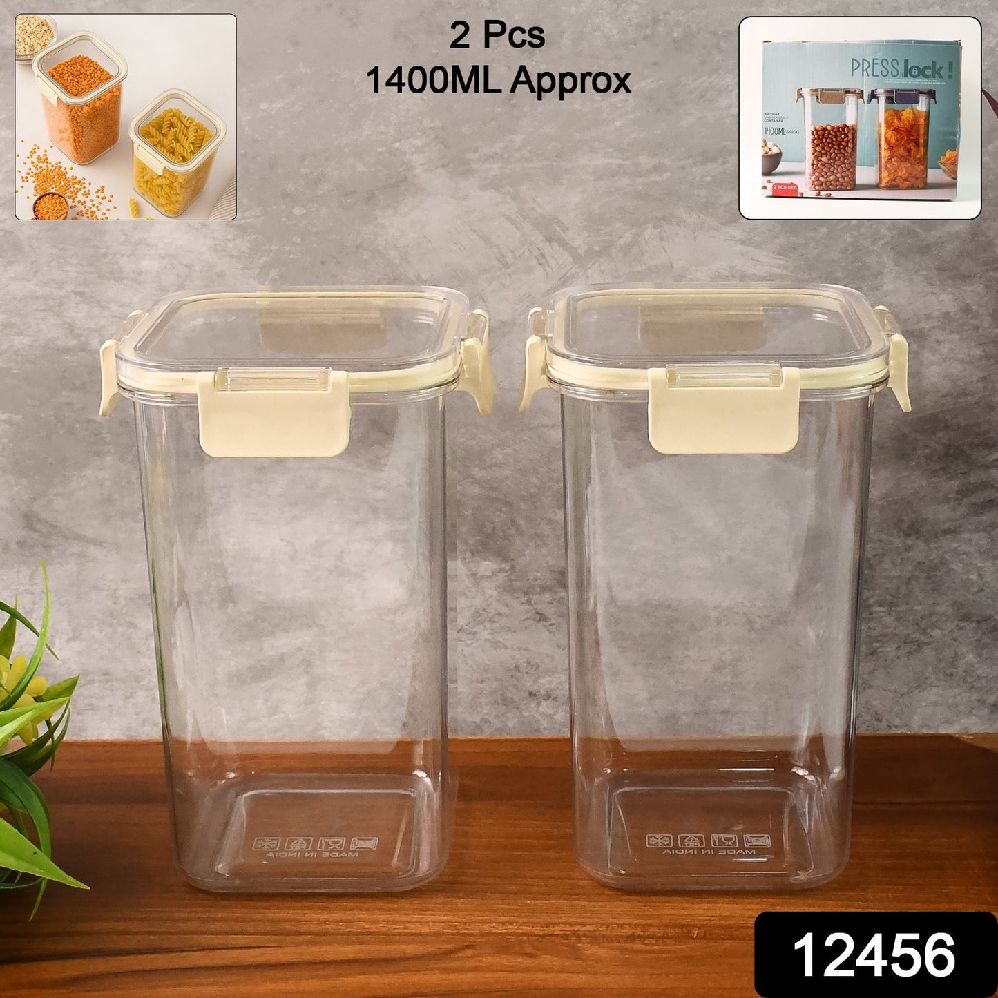 Apex Press Nâ€™ Lock Airtight Kitchen Storage Container Set (2Pc/1400ml) Approx