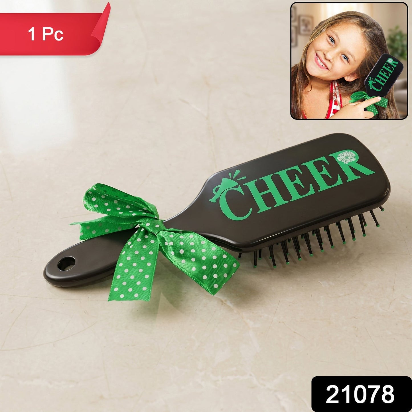 Kids Printed Hair Brush with Cute Ribbon Bow Handle Detangling Hair Comb (1 Pc)