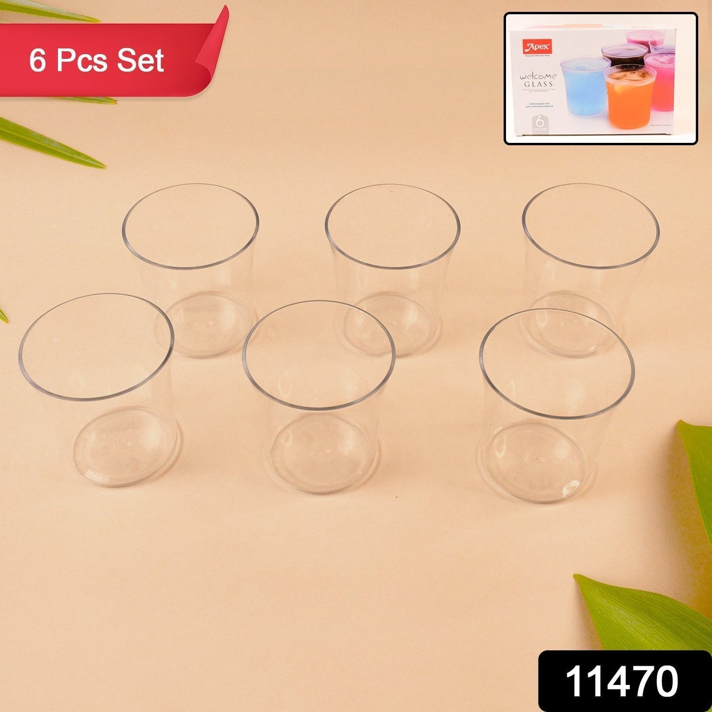 Apex Welcome Plastic Glass Set for Daily Use â€“ Set of 6