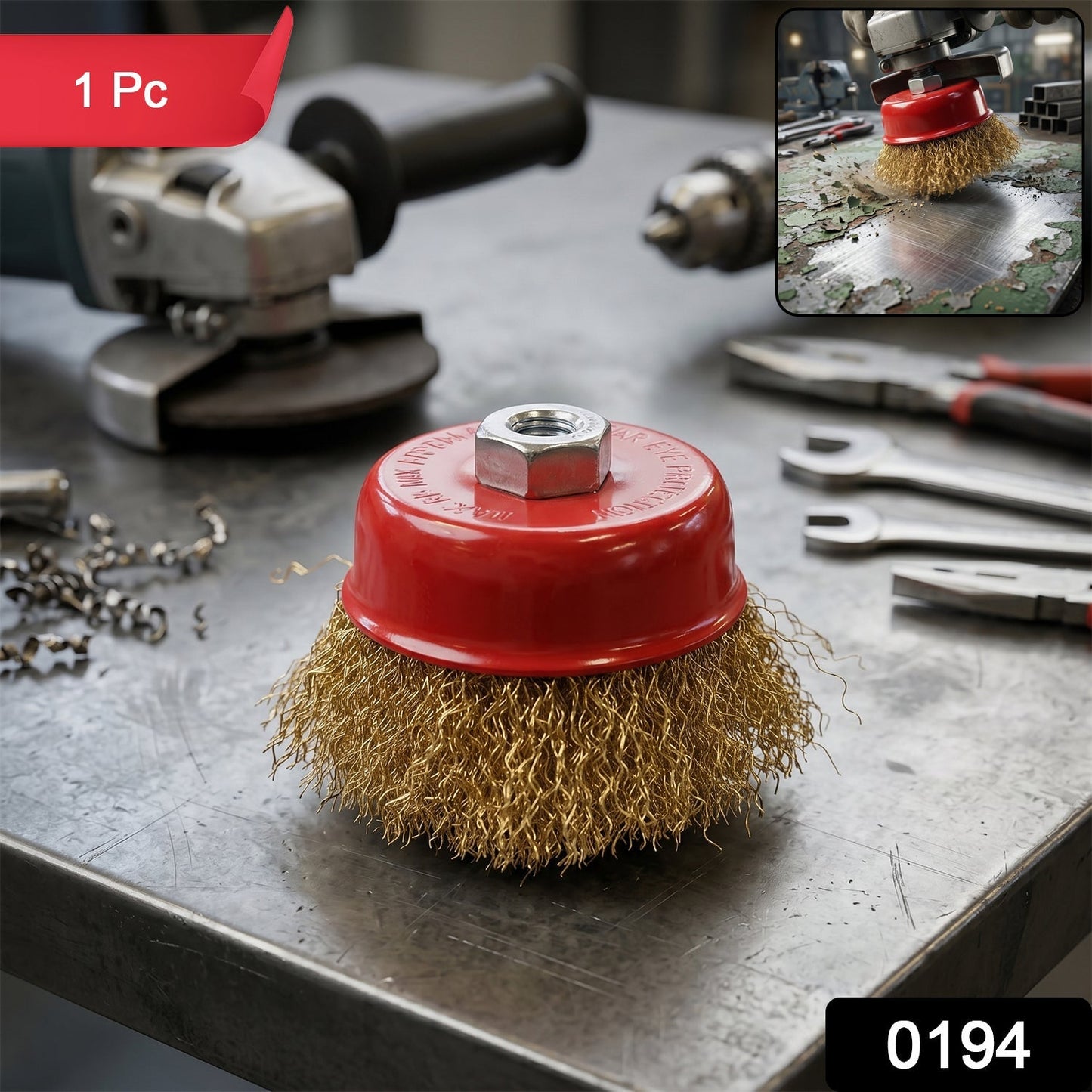 Heavy Duty Gold Wire Cup Brush for Metal Cleaning & Polishing