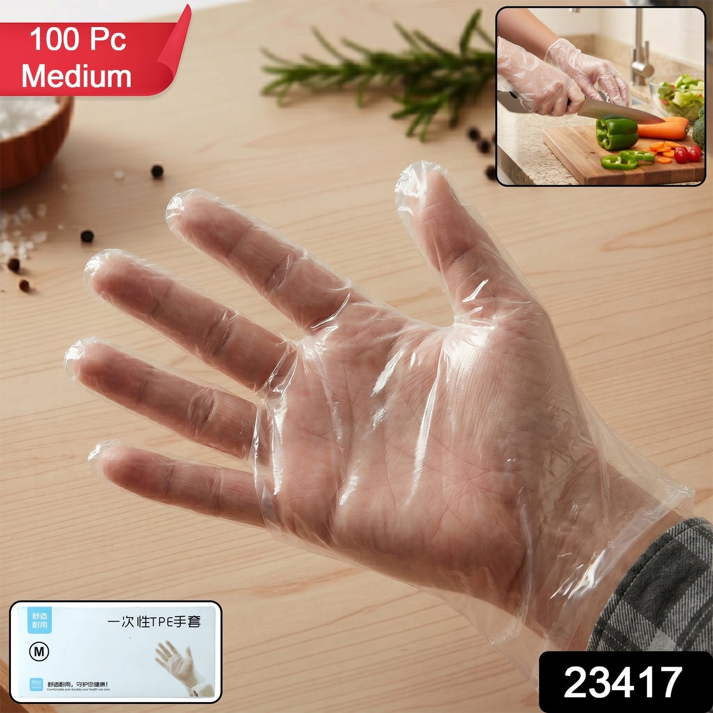 Disposable Clear Plastic Gloves (100  Pc, Medium)