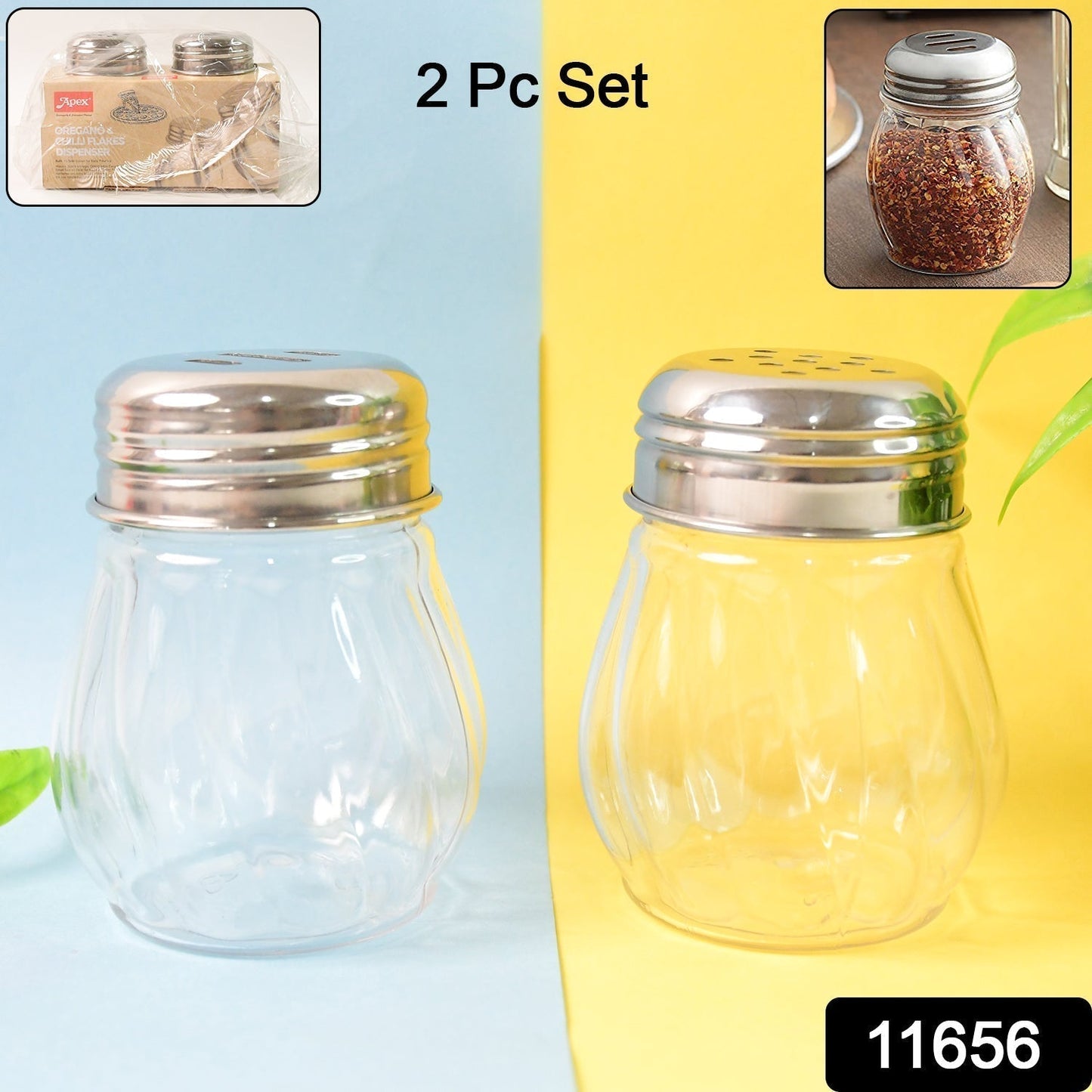 Apex Oregano & Chilli Flakes Dispenser Set â€“ 2 Pcs Plastic Spice Shaker with Stainless Steel Lid