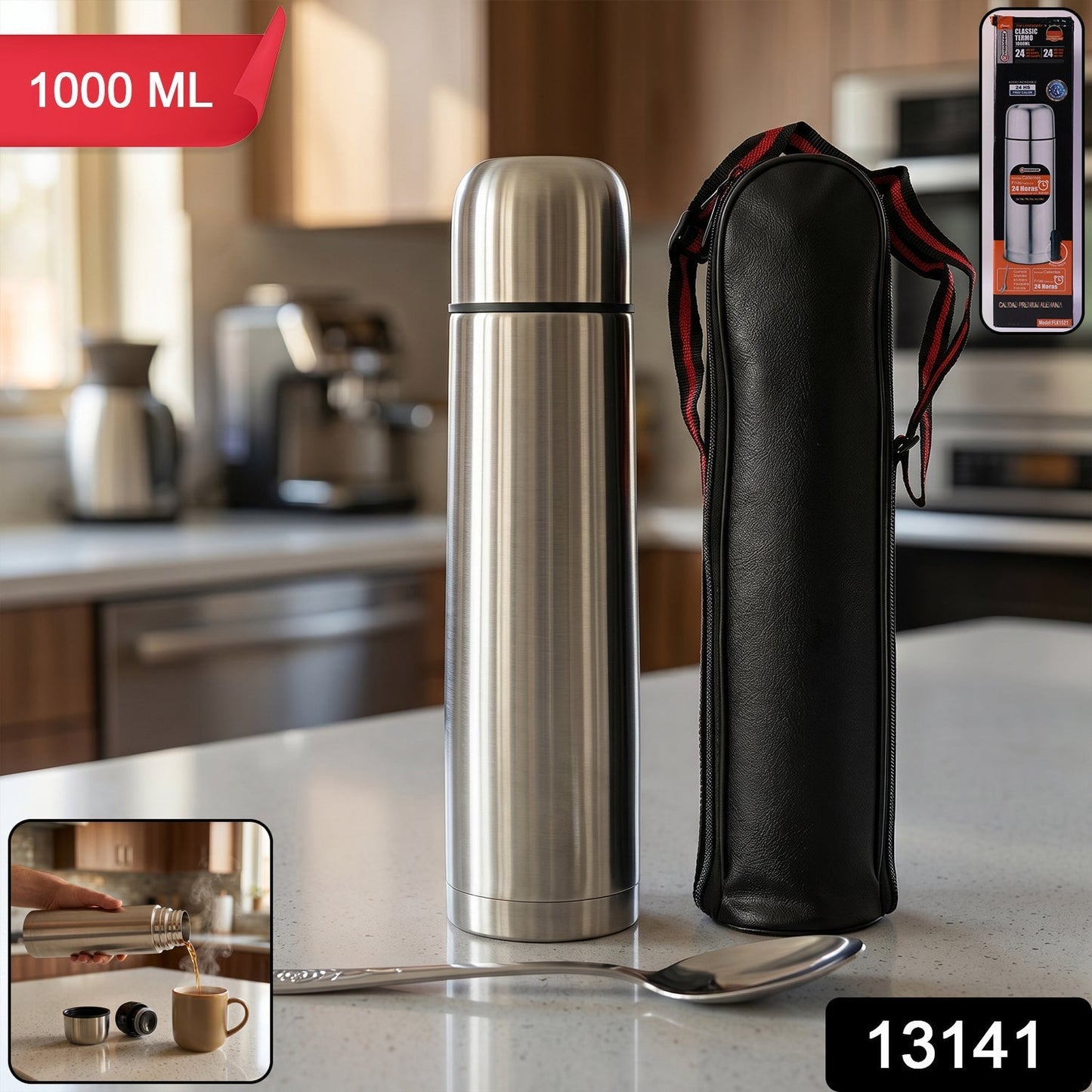 Premium Stainless Steel Vacuum Flask With Spoon(1000 ML)
