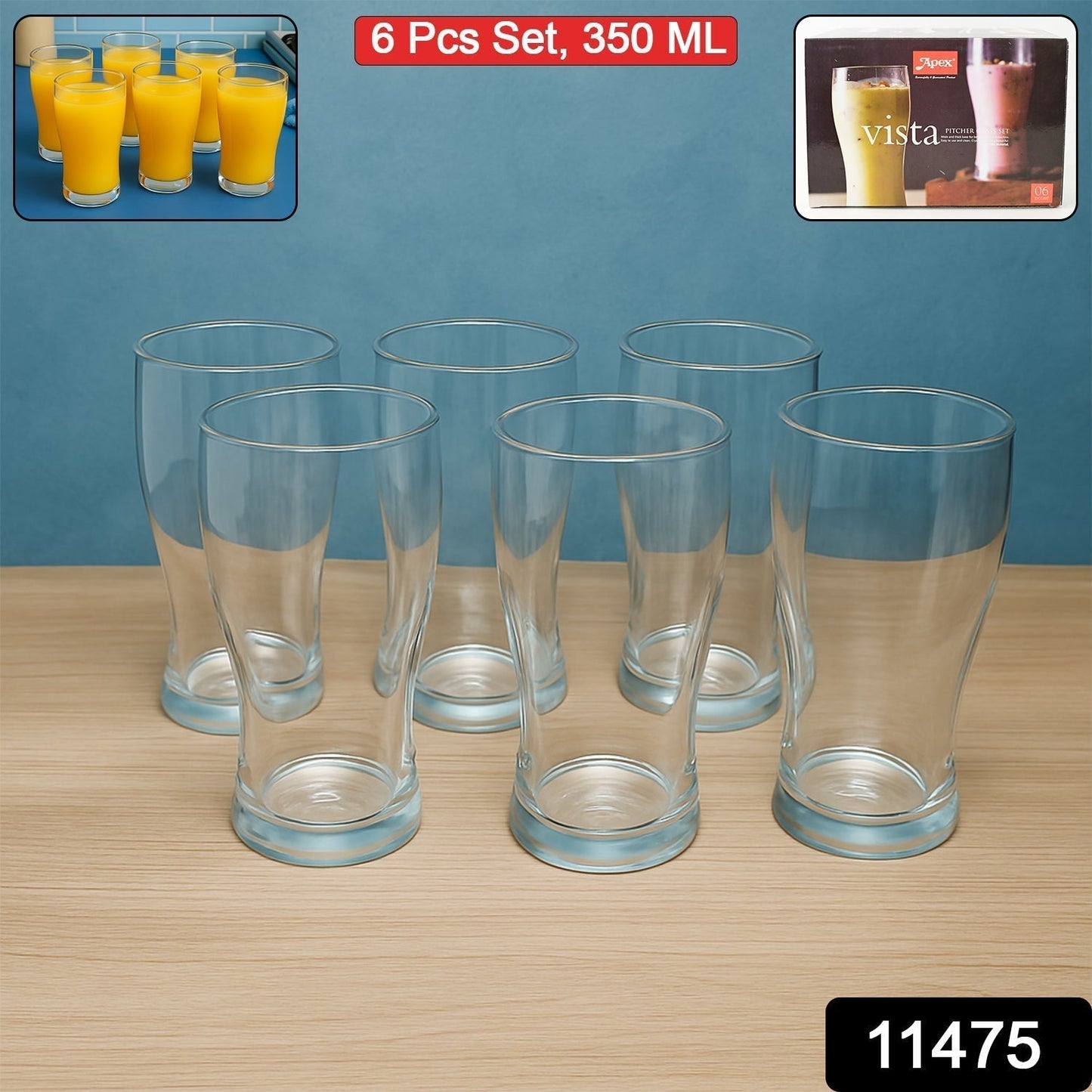 Apex Vista Unbreakable Pitcher Glass Set â€“ 350 ML (Approx) | 6-Piece