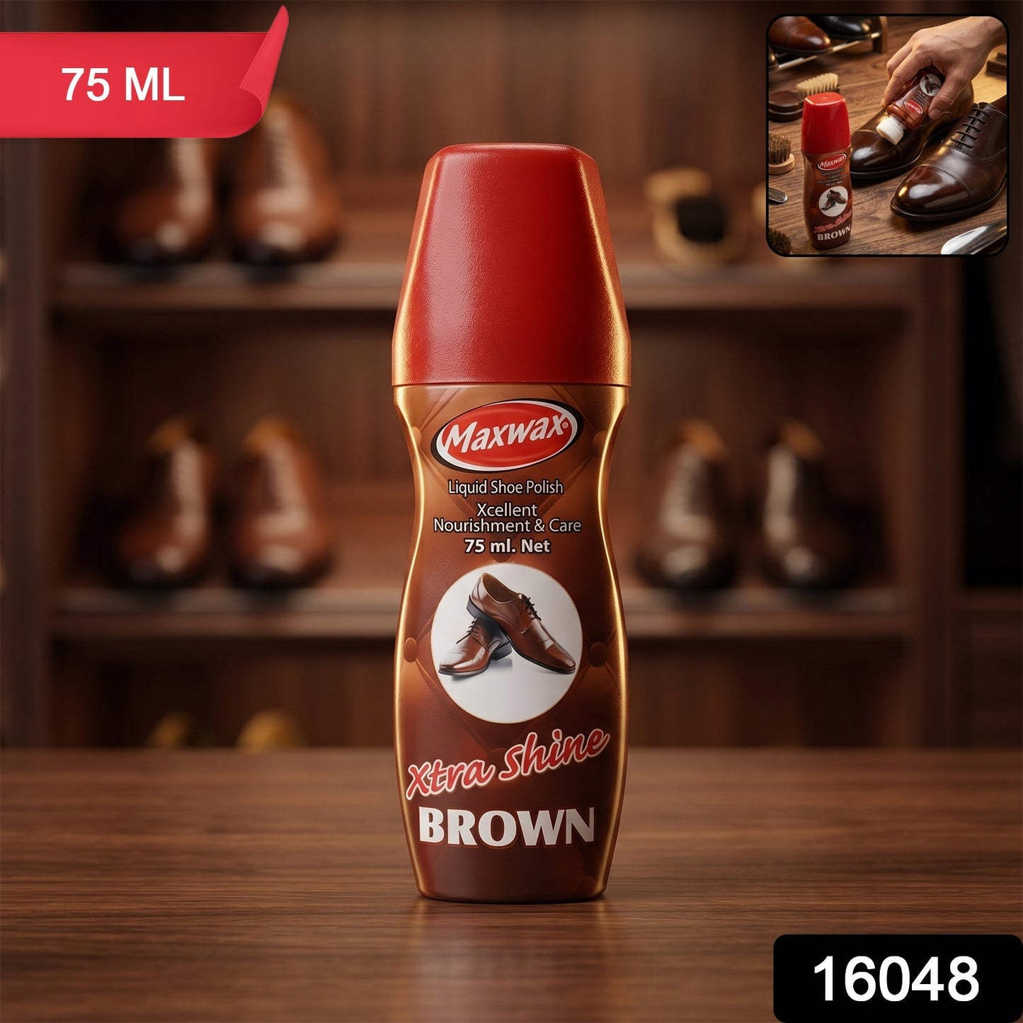 Maxwax Brown Liquid Shoe Polish (1 Pc, 75 ML)
