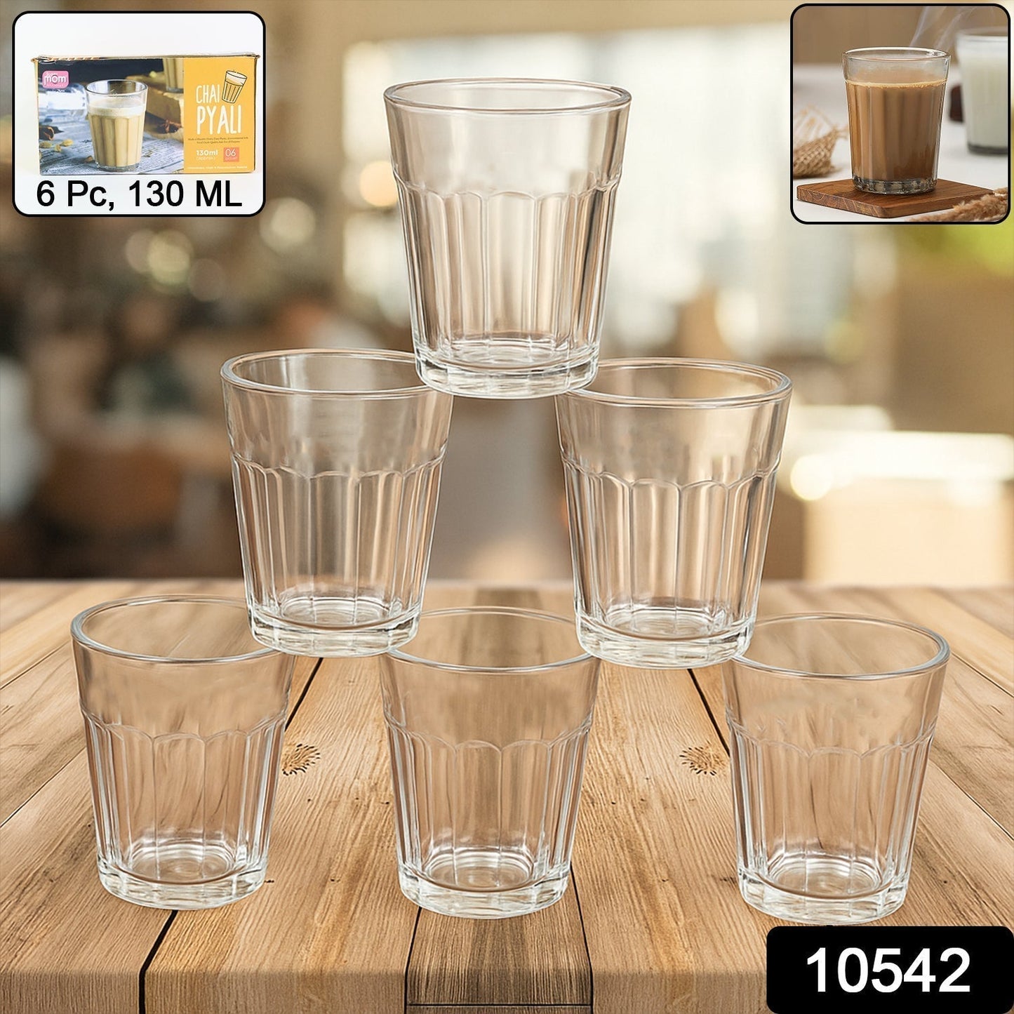 Supermom Plastic Chai Pyali Transparent Tea Glass Set (130ML / 6 Pc)