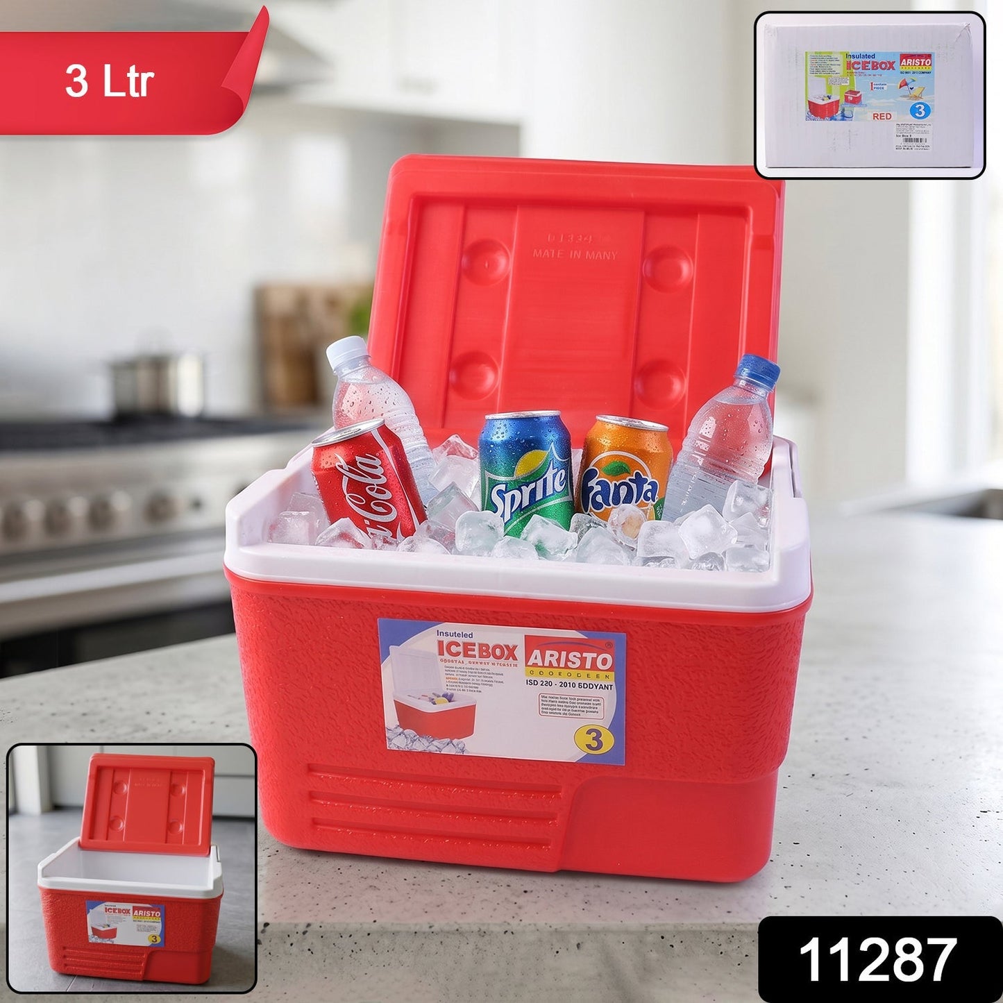 Heavy Duty Insulated Ice Box (1 Pc, Red / 3Ltr)