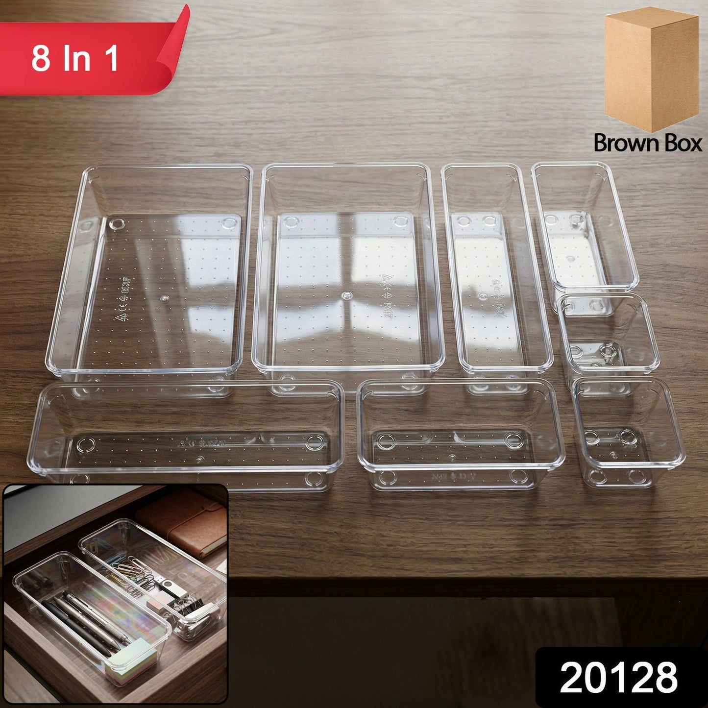 Multipurpose 8 In 1 Drawer Organizer Storage Tray Set (1 Set)