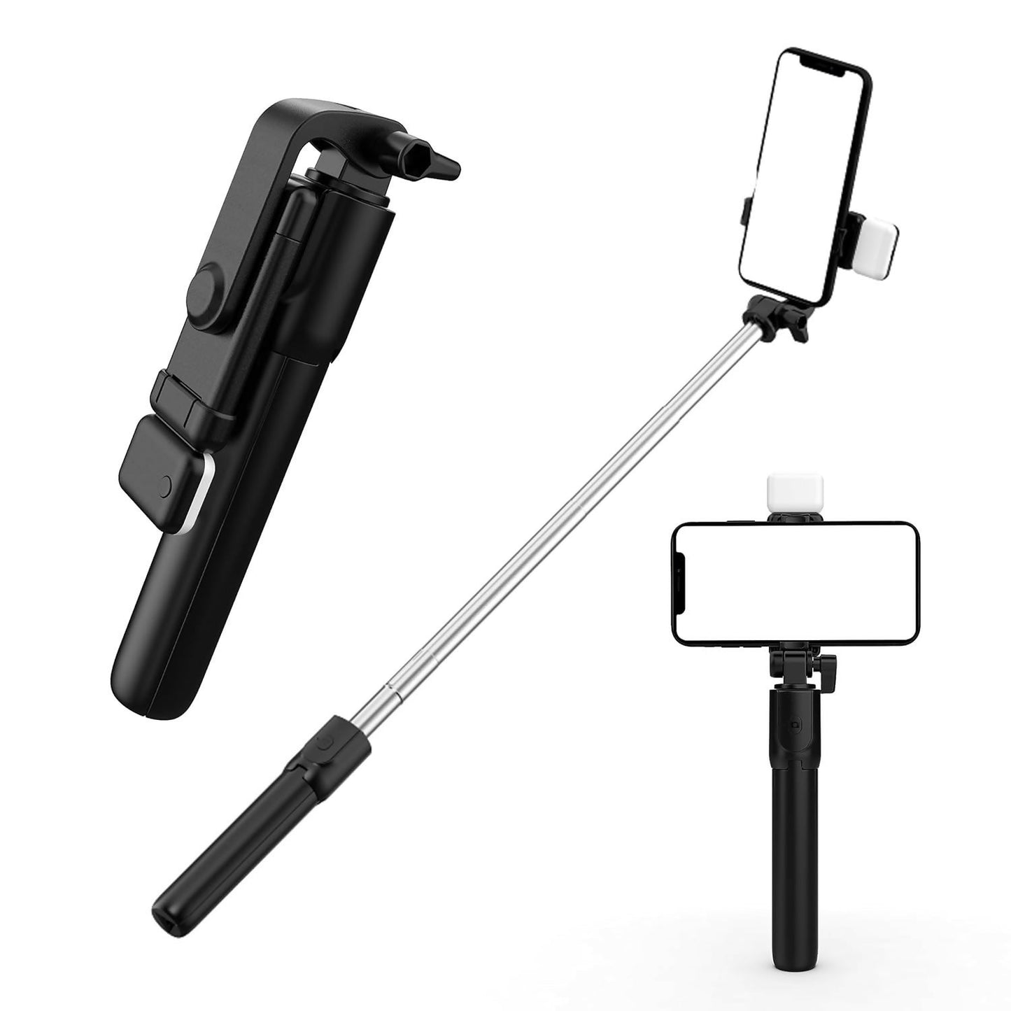 RLS 3-in-1 Selfie Stick Tripod with Detachable Wireless Remote & LED Fill Light for Smartphones â€“ Extendable Portable Selfie Stick Stand with Adjustable Phone Holder for Selfies, Vlogging, Video Calls & Travel