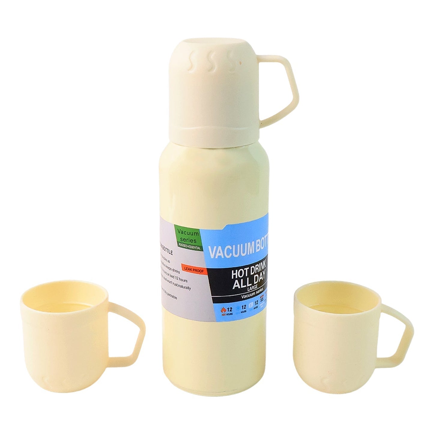White Vacuum Flask Set â€“ Stainless Steel Thermos with 3 Cups, Approx 500ml
