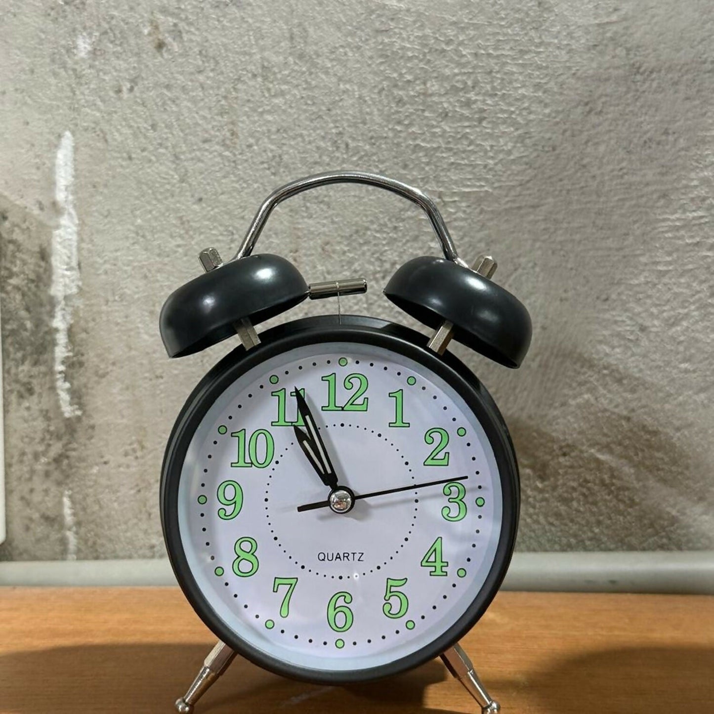 Black Twin Bell Alarm Clock â€“ Loud Analog Desk Clock with Green Numbers