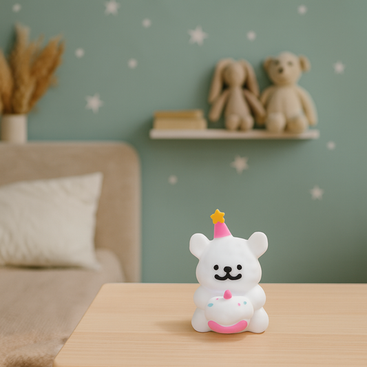 Cute Bear Holding Cake Mini Figurine â€“ Adorable Kidsâ€™ Desk & Room Decoration
