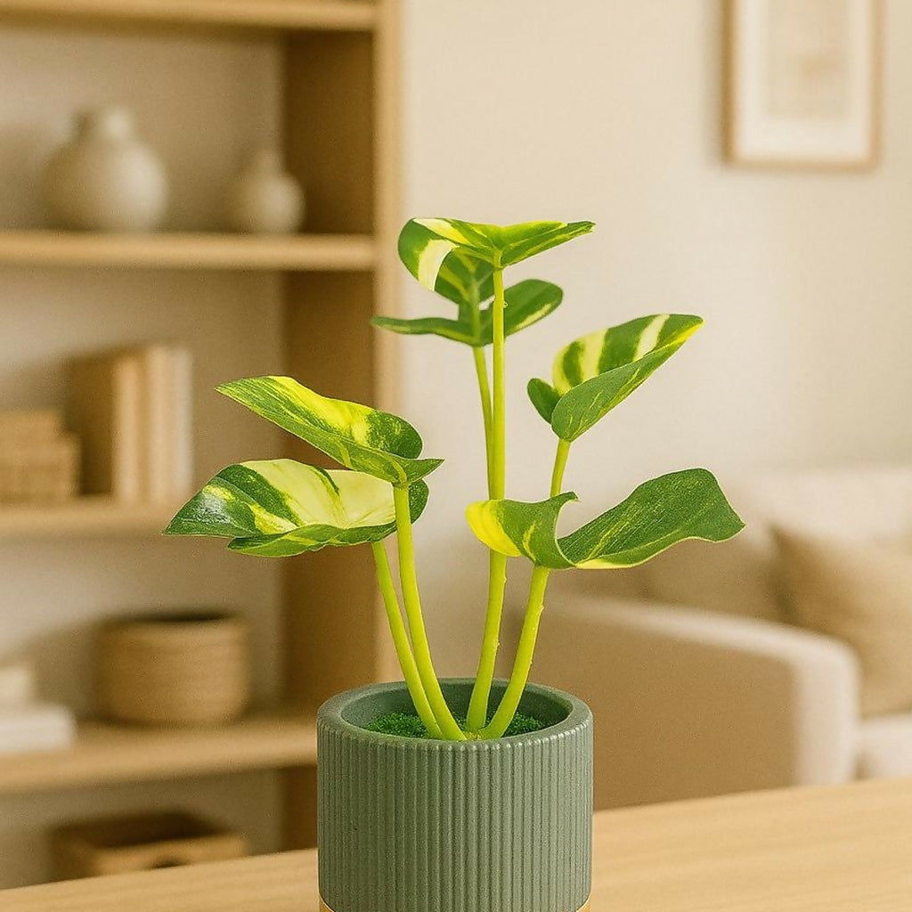 Artificial Monstera Leaf Tabletop Plant with Decorative Pot for Home DÃ©cor