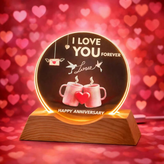 Anniversary Love LED Lamp Wooden Base Romantic Night Light