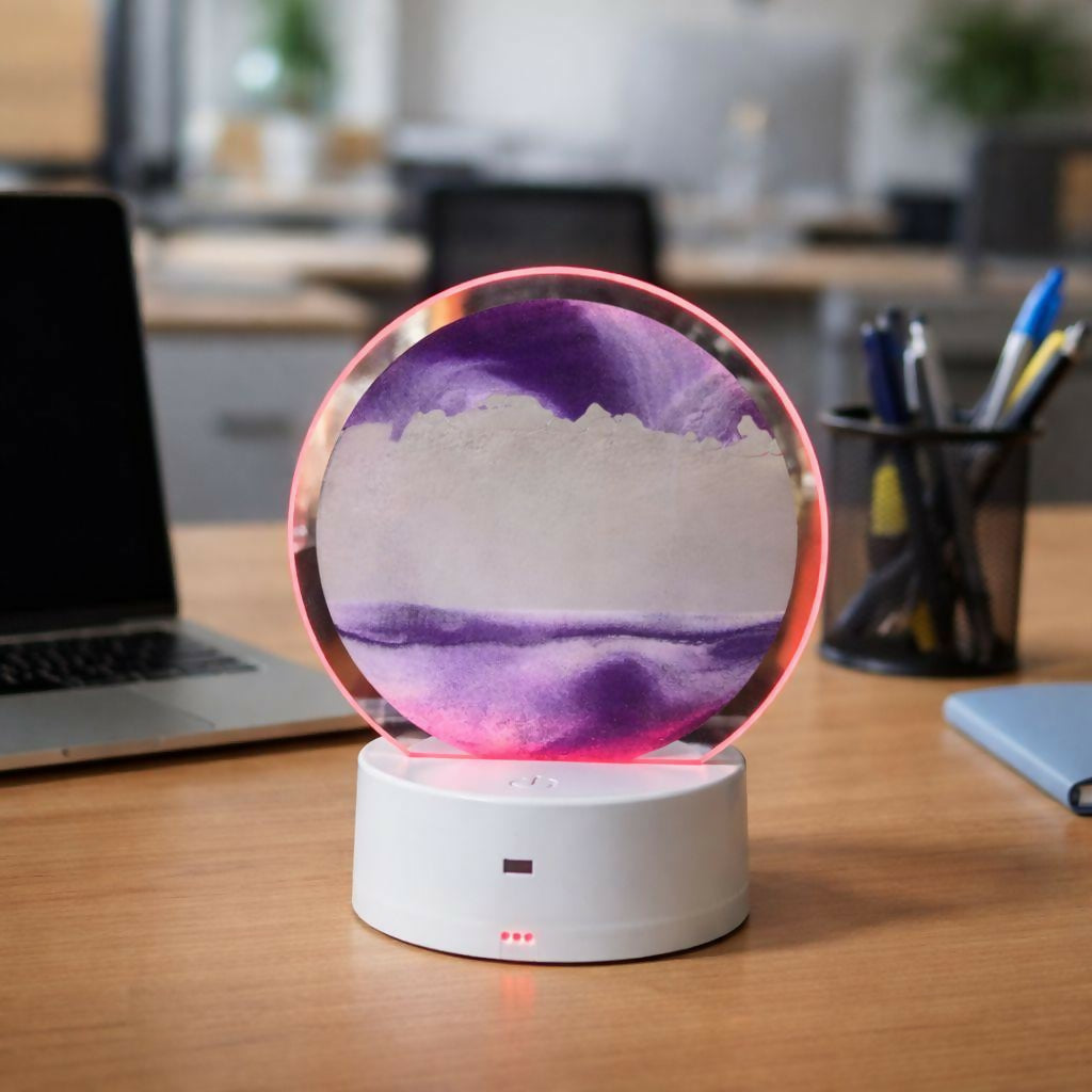 LED Round Static Purple Sand Art Lamp | Ambient Decorative Night Light DÃ©cor