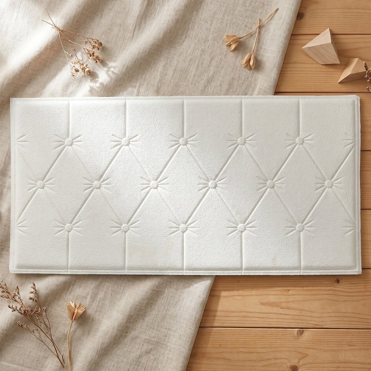 Self Adhesive 3D Foam Wall Panel Cushion Wallpaper (1 Pc, White, 69x35 Cm)