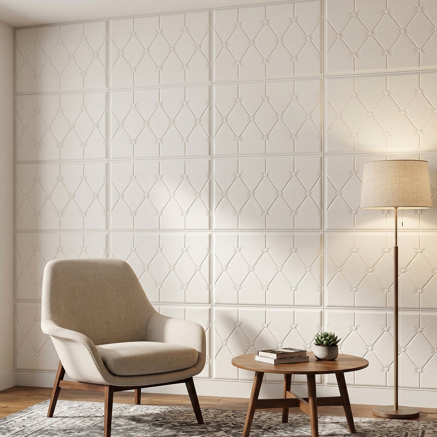 Self Adhesive 3D Foam Wall Panel Cushion Wallpaper (1 Pc, White, 69x35 Cm)